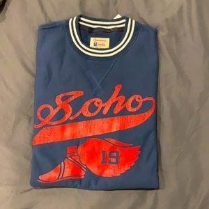 Todd Snyder/Champion Soho Sweatshirt. Navy blue with white pinstripes.